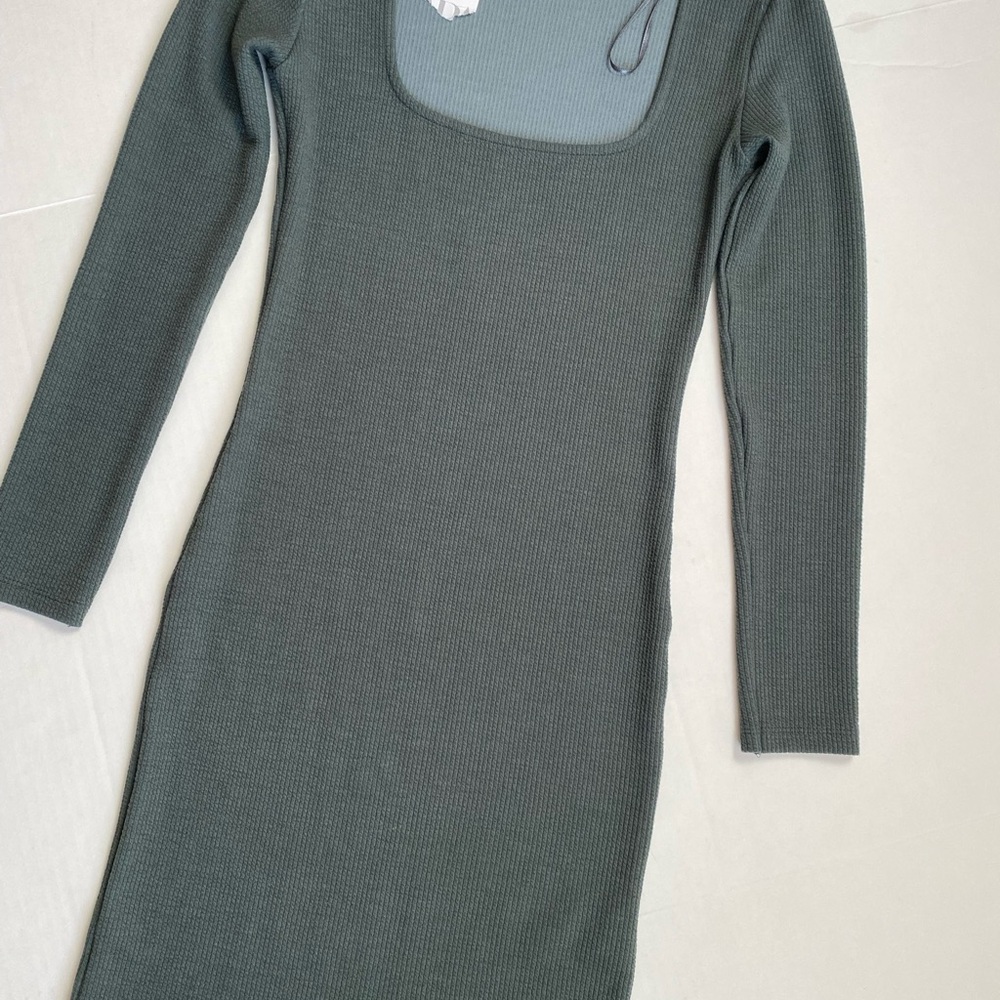 Zara Green Ribbed Long-Sleeve Dress - Size Medium - NWT